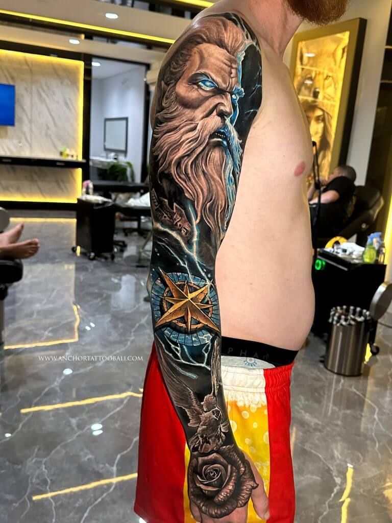 zeus theme full sleeve tattoo